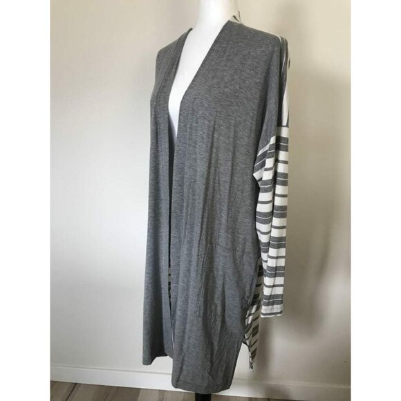 PURE JILL J.Jill Open Front Cardigan Tencel Size XL Getaway Jacket Gray Stripe - Picture 5 of 8
